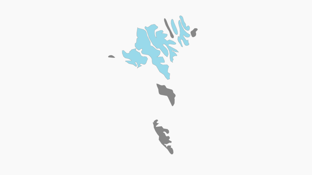 A map of the Faroes with visited regions highlighted