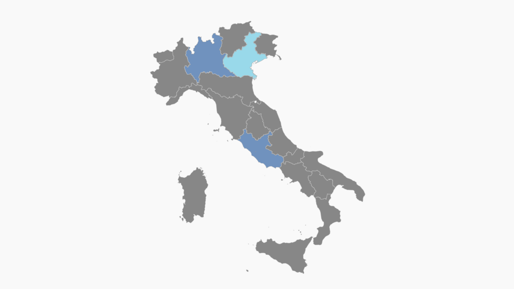 map of Italy with visited regions highlighted