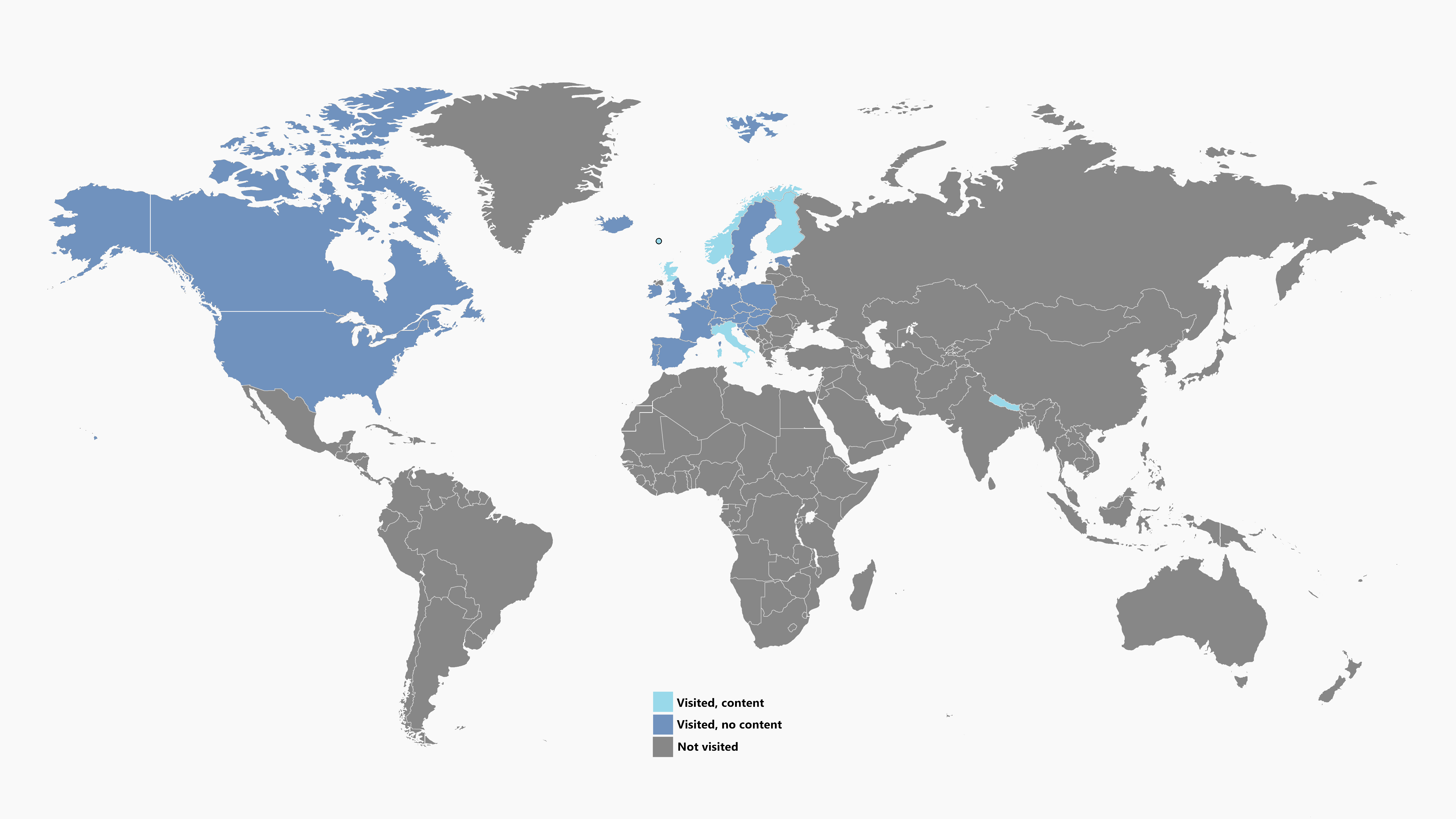 A world map with visited countries highlighted.