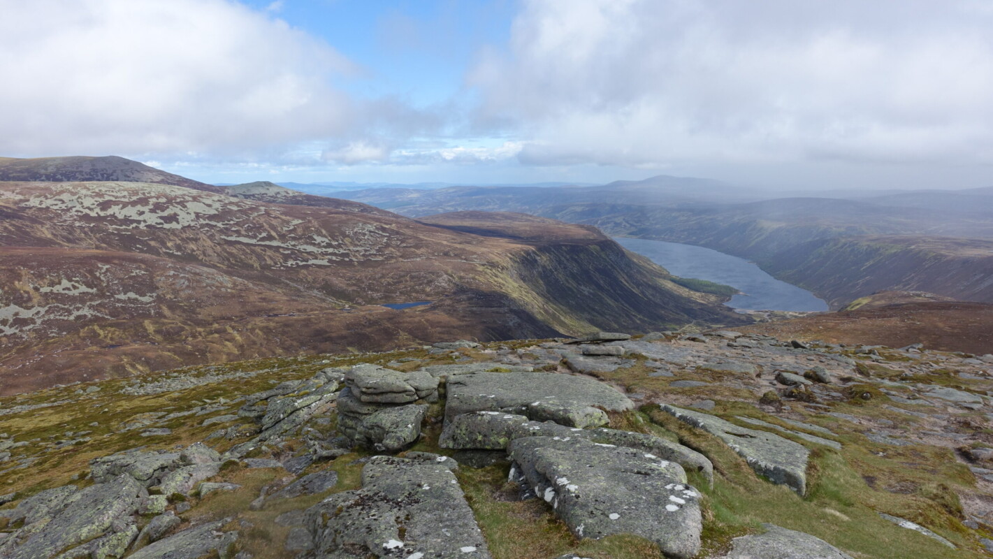 The final munro Scottish spring weather at Broad Cairn, a monroe in Lochnagar