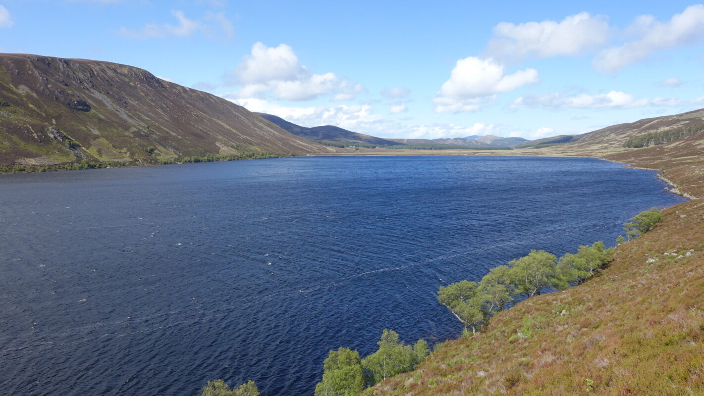 A very windy Loch Muich Clear skies above Loch Muich