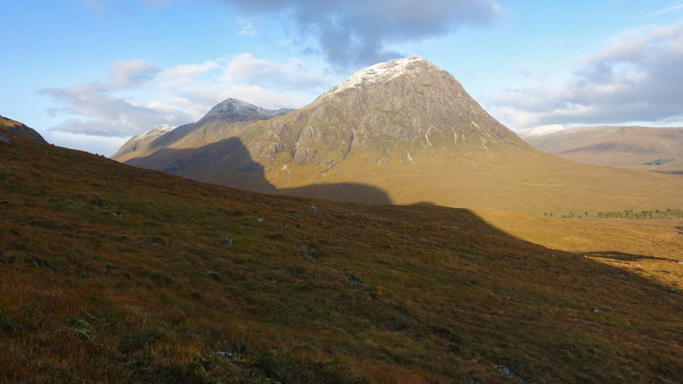 Spectacular early morning light on the approach Buachaille Etive Mòr