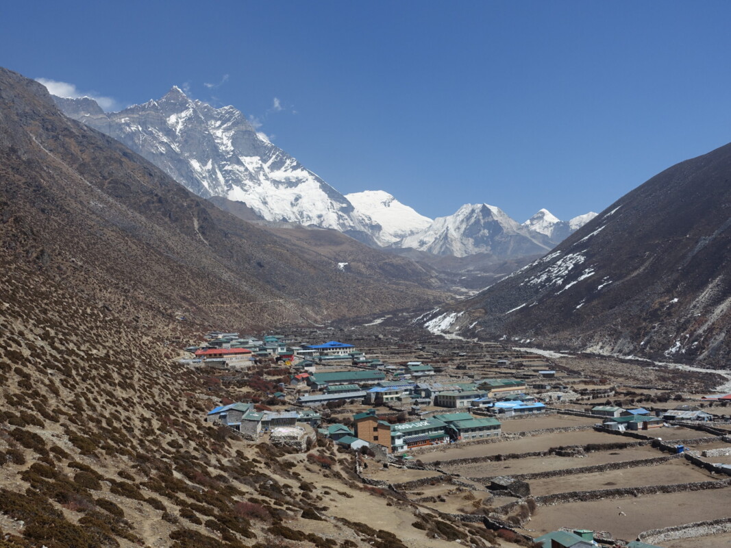 Lhotse's impsing south face rises above Dingboche Dingboche