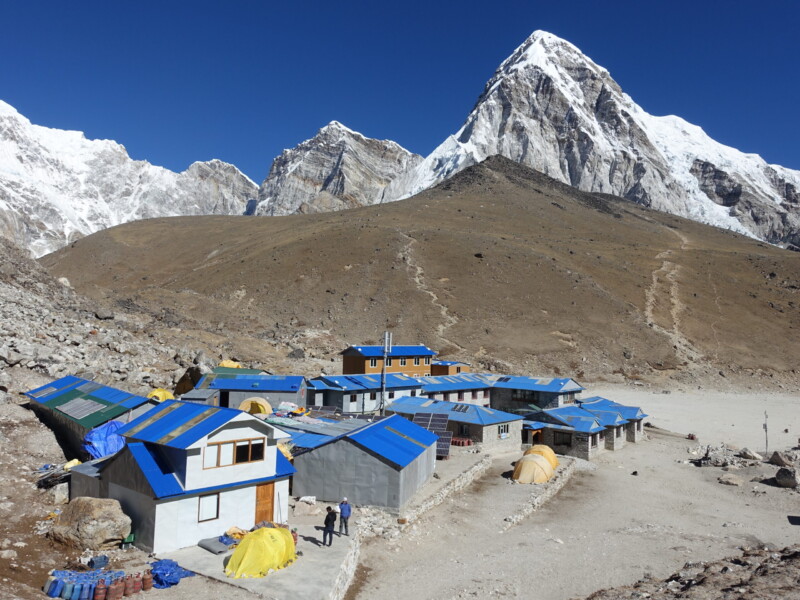 Gorak Shep with Pumori rising in the background Gorak Shep