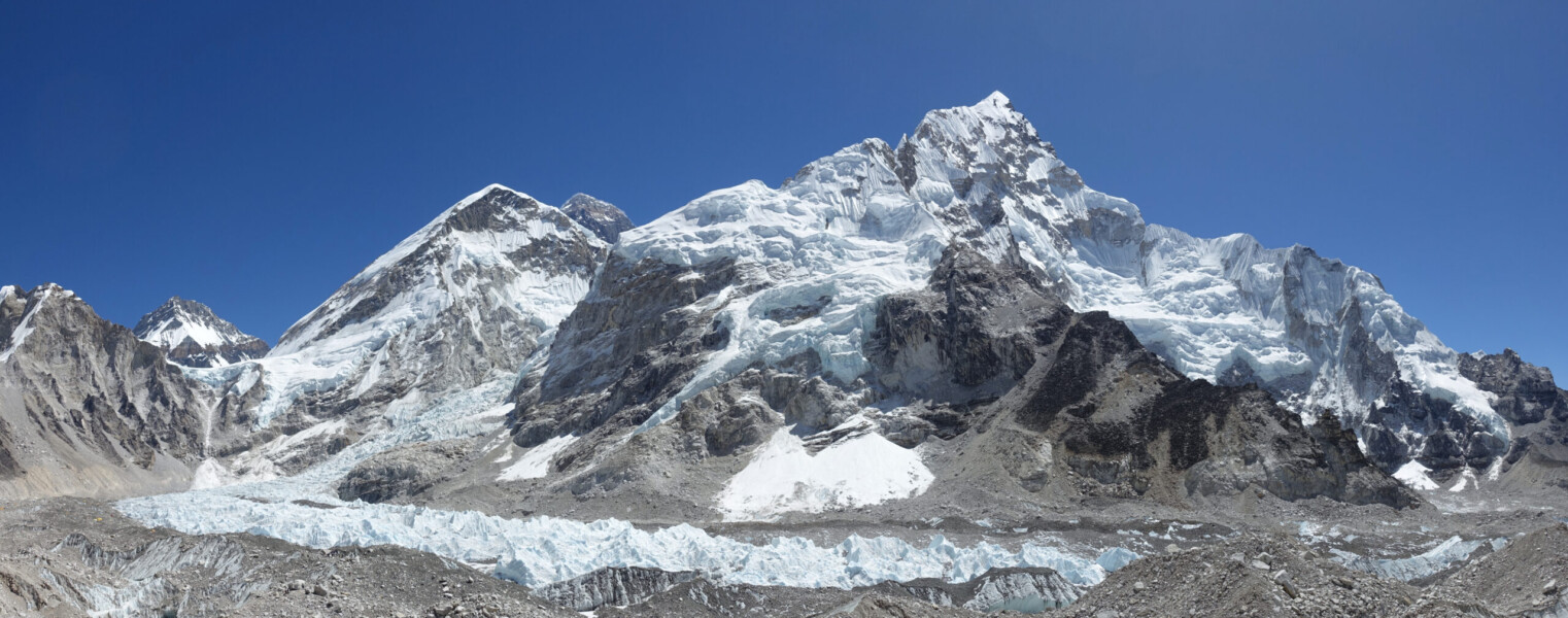 Nuptse and Everest rising from the Khumbu Glacier Nuptse and Everest