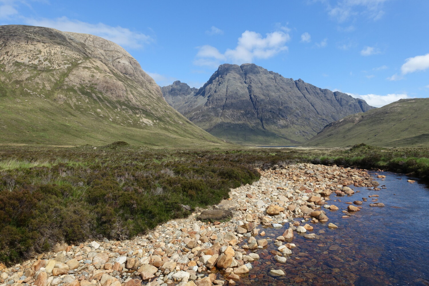 Crossing the many burns of the Sligachan Path Blà Bheinn along the Sligachan Path