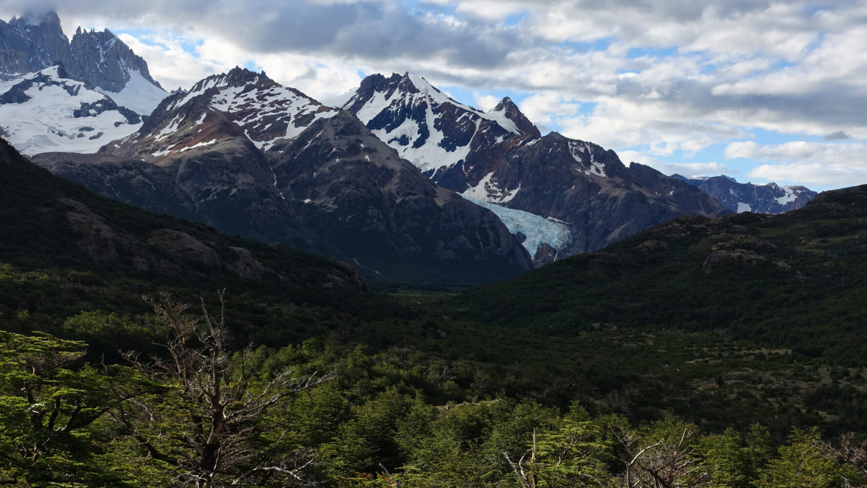 Evening views of Ventisquero Piedras Blancas and Fitz Roy
