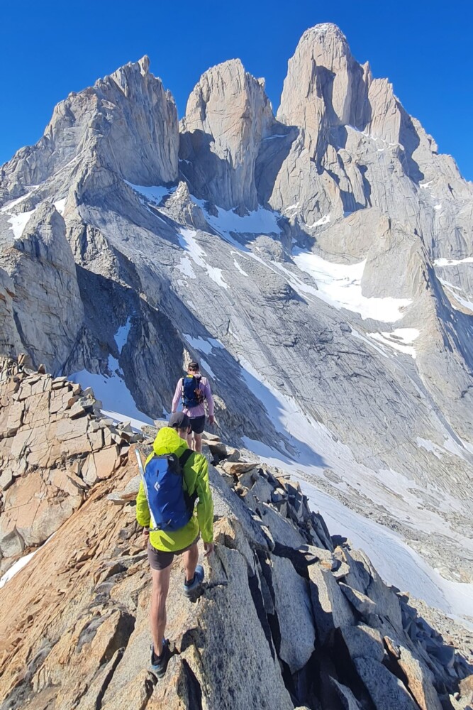Fun ridge action! Hiking along a knife-edge ridge below the west face of Fitz Roy