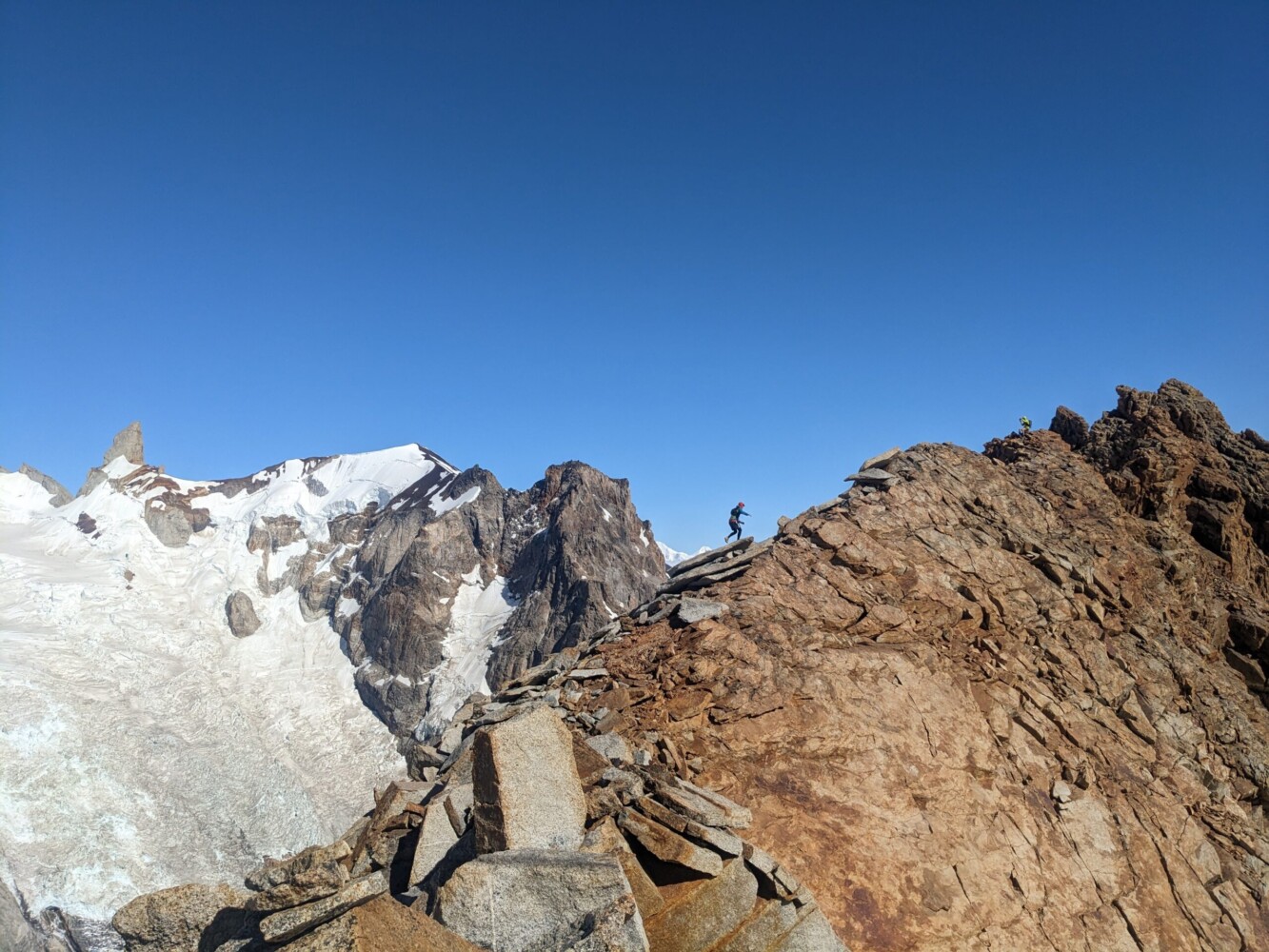 Fun ridge action! Running along a knife-edge ridge below the west face of Fitz Roy