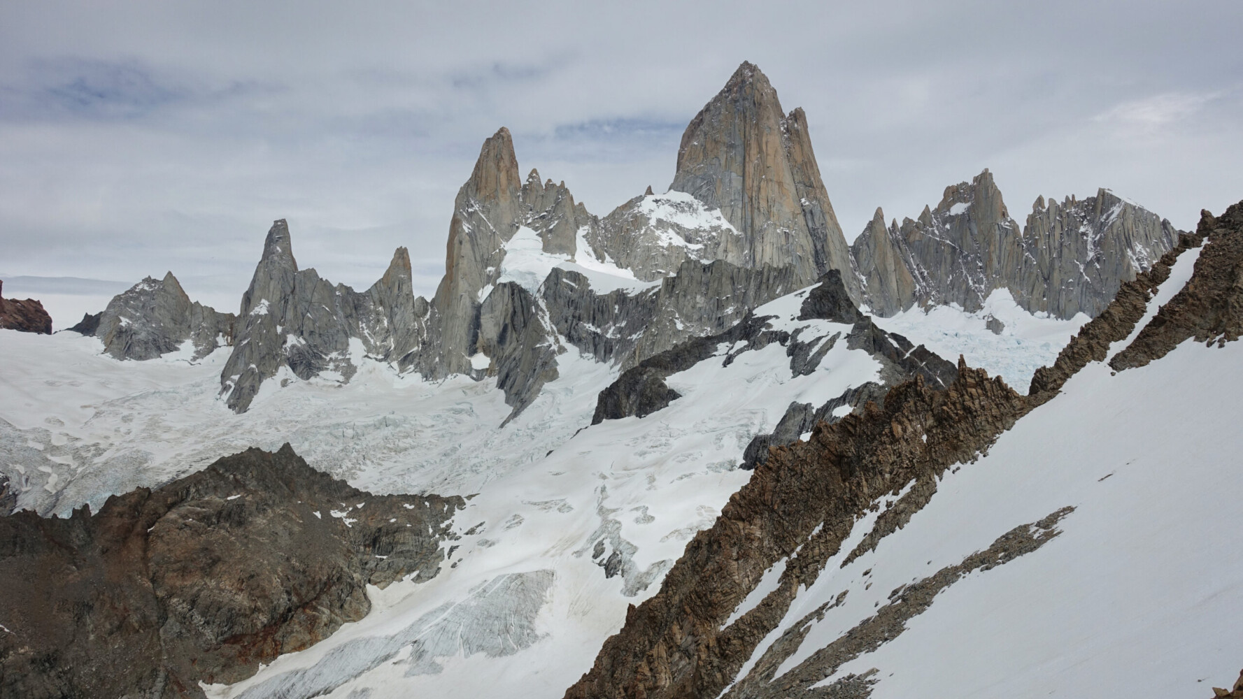 Fitz Roy from Cerro Madsen's knife-ridge below the summit tower Fitz Roy from Cerro Madsen