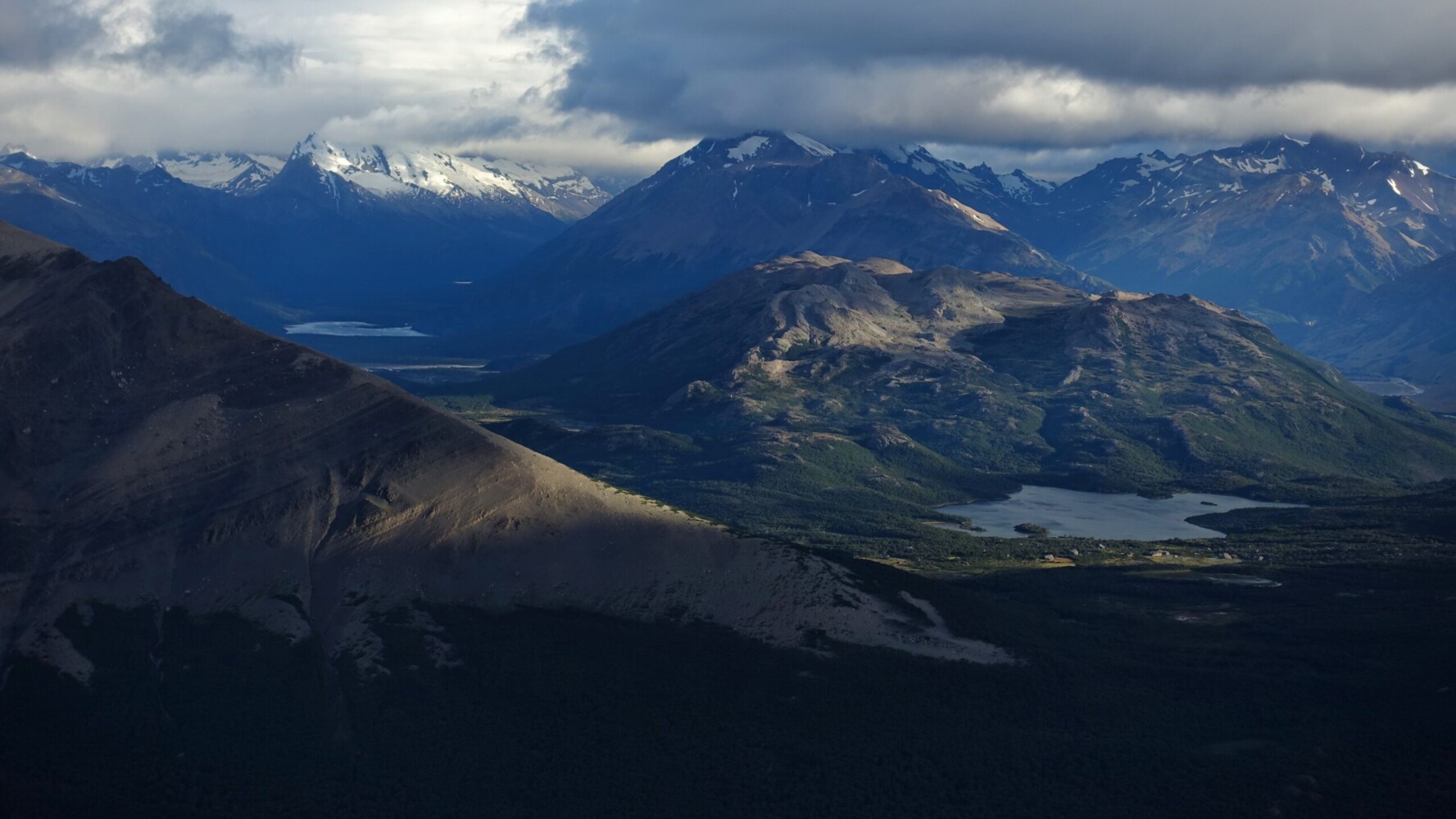 Moody lighting over the mountains outside El Chalten