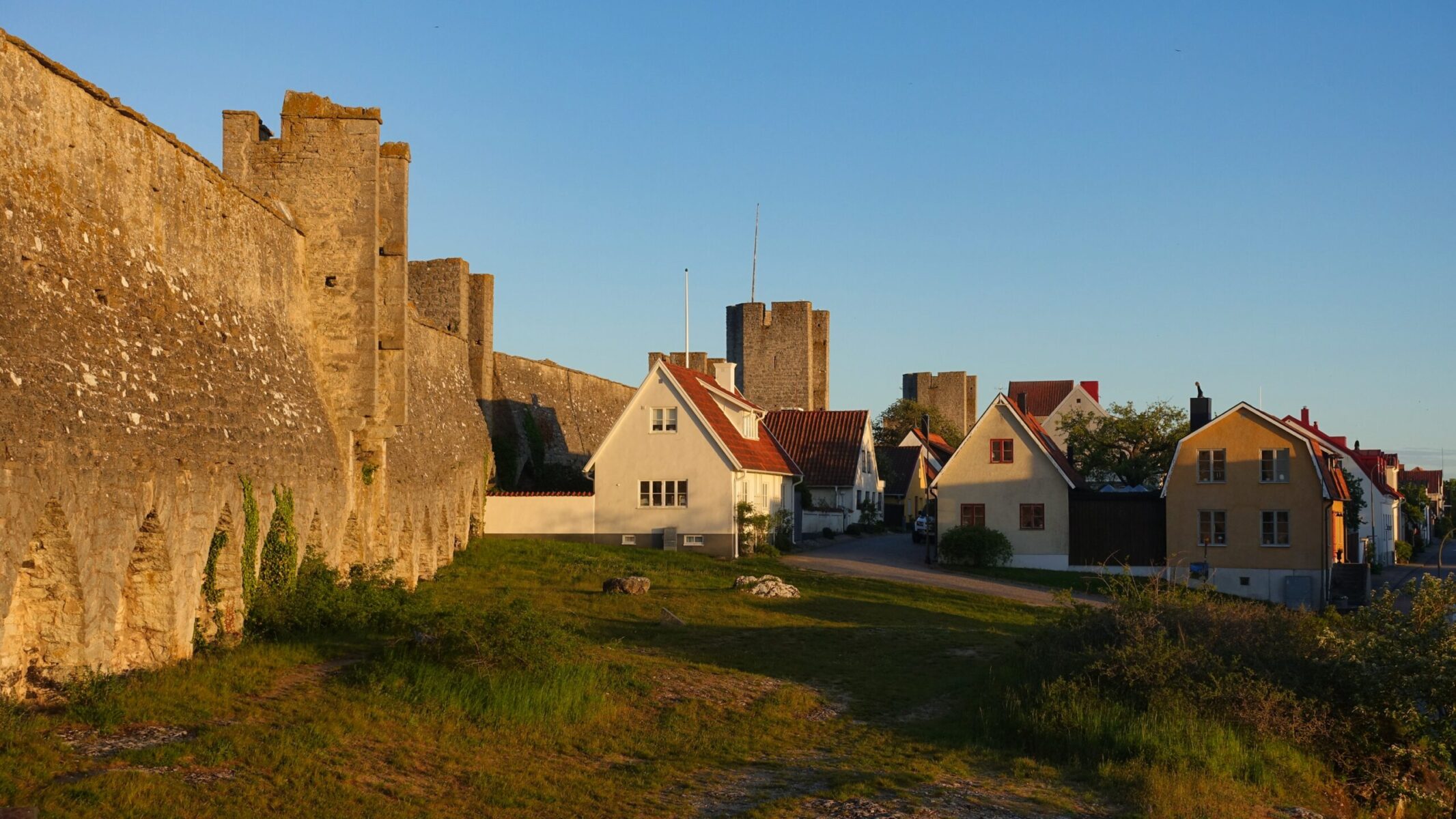 Visby old wall at sunset
