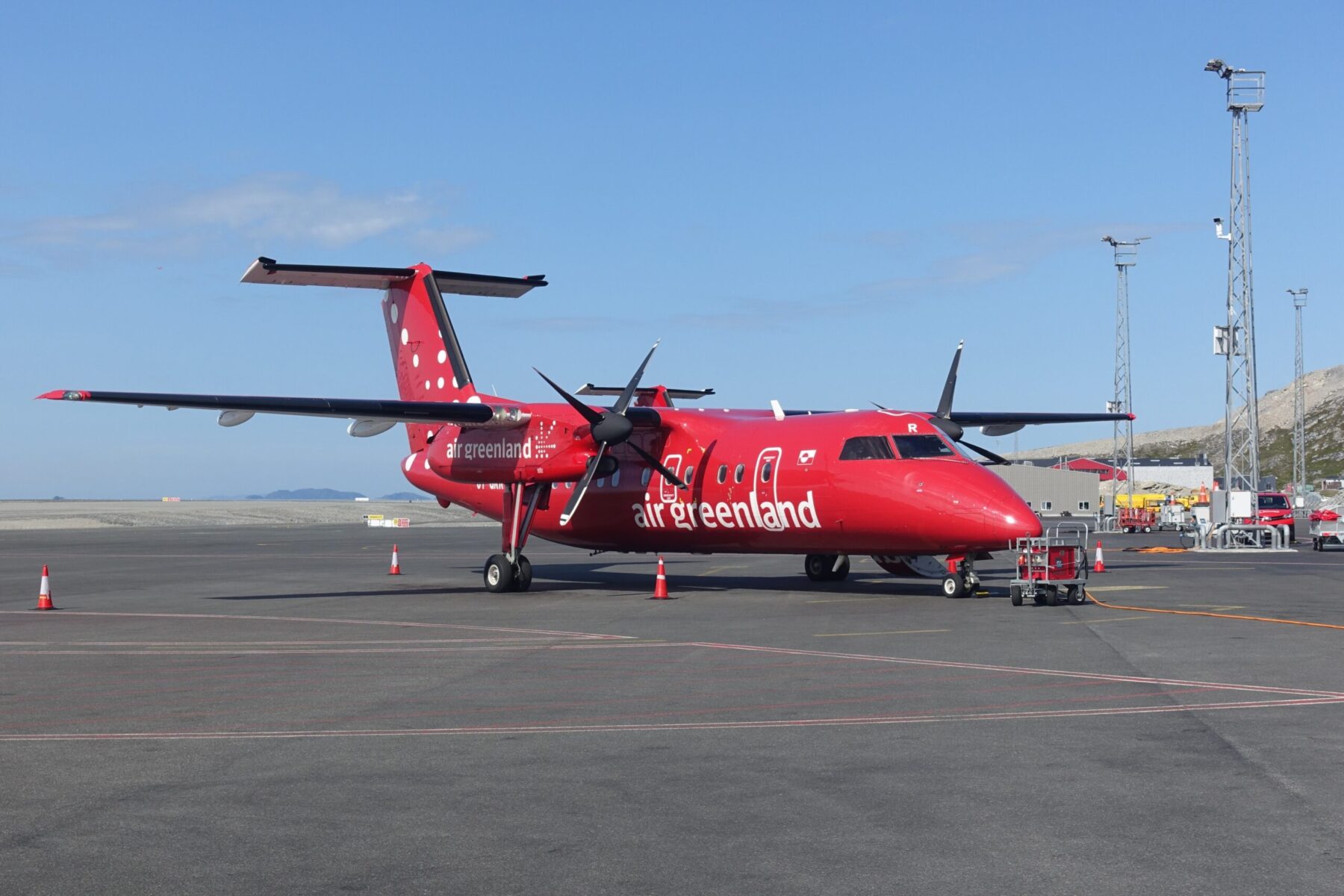 One of Air Greenland's eight Dash-8s on the apron in Nuuk Dash-8