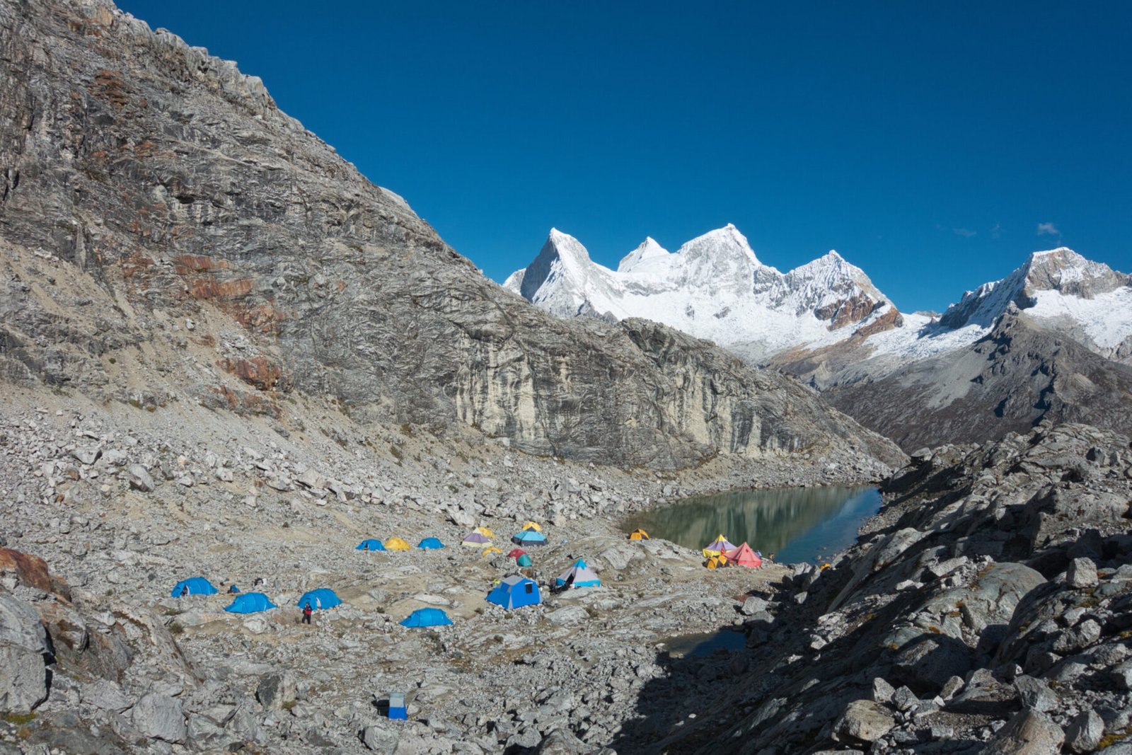 Yanapaccha Moraine Camp under clear skies Yanapaccha Moraine Camp
