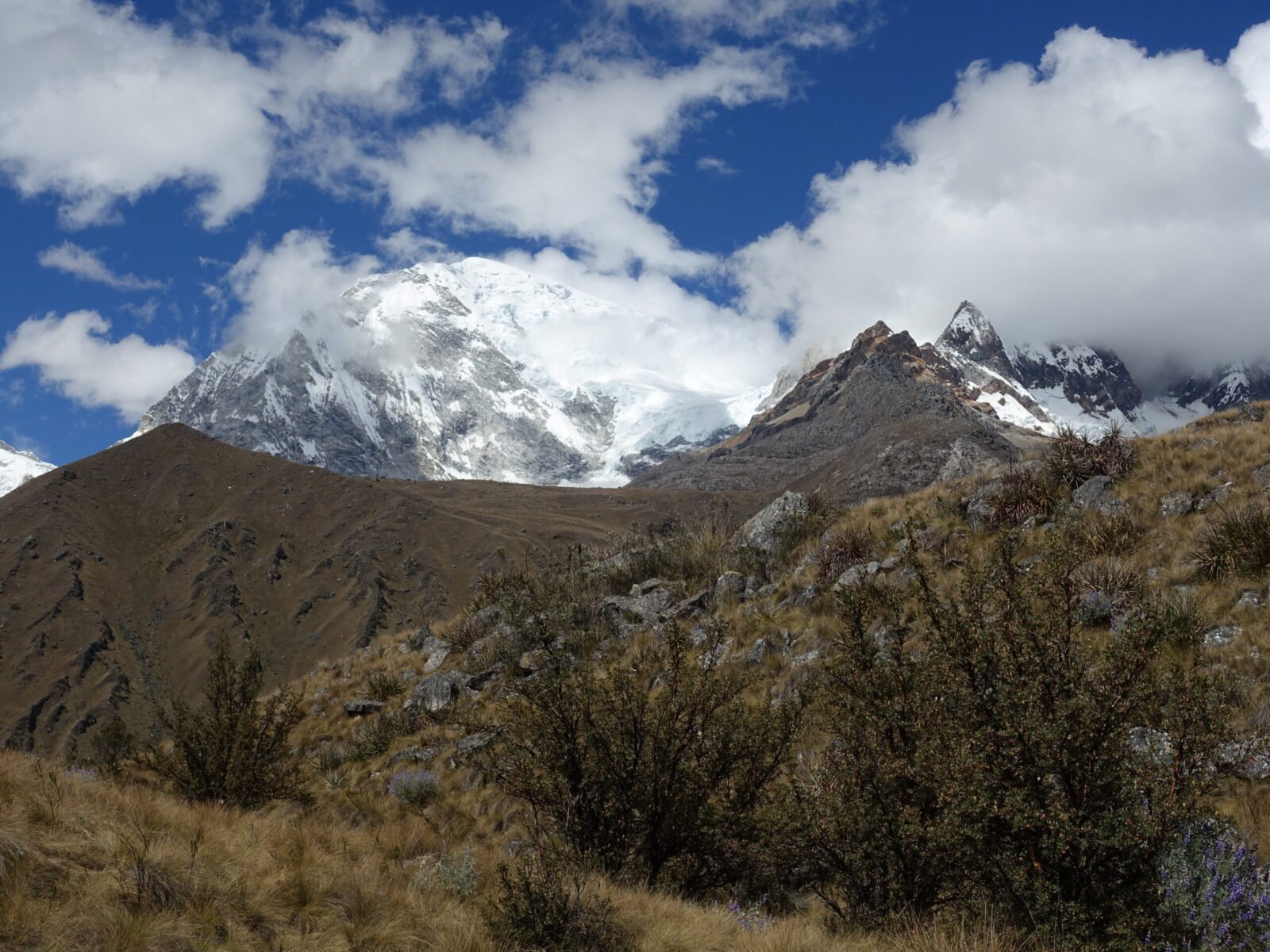 Huascaran and Chopicalqui from the trail to Pisco Basecamp