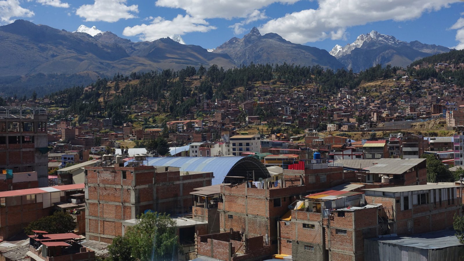Huaraz with Rima-Rima, Nevado Churup, and Vallunareju Norte, in the background. As seen from AirBnB. Huaraz city