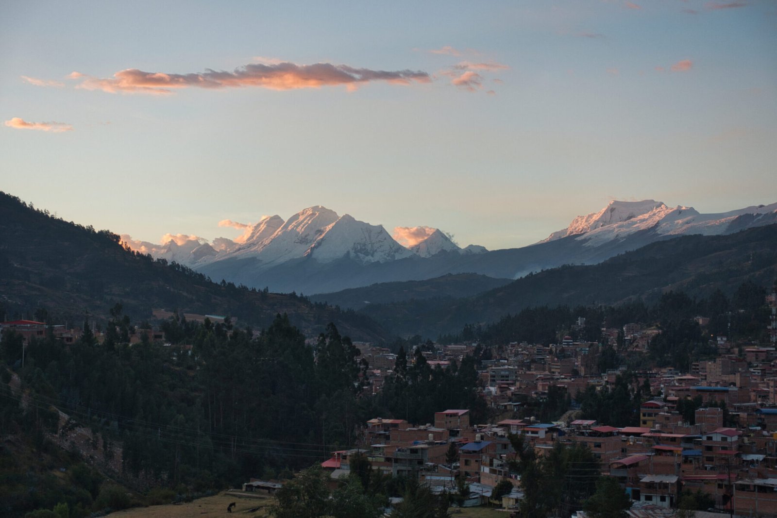 Huascarán (Sur and Norte), and Hualcán, as seen from AirBnB Huascrán (Sur and Norte), and Hualcán
