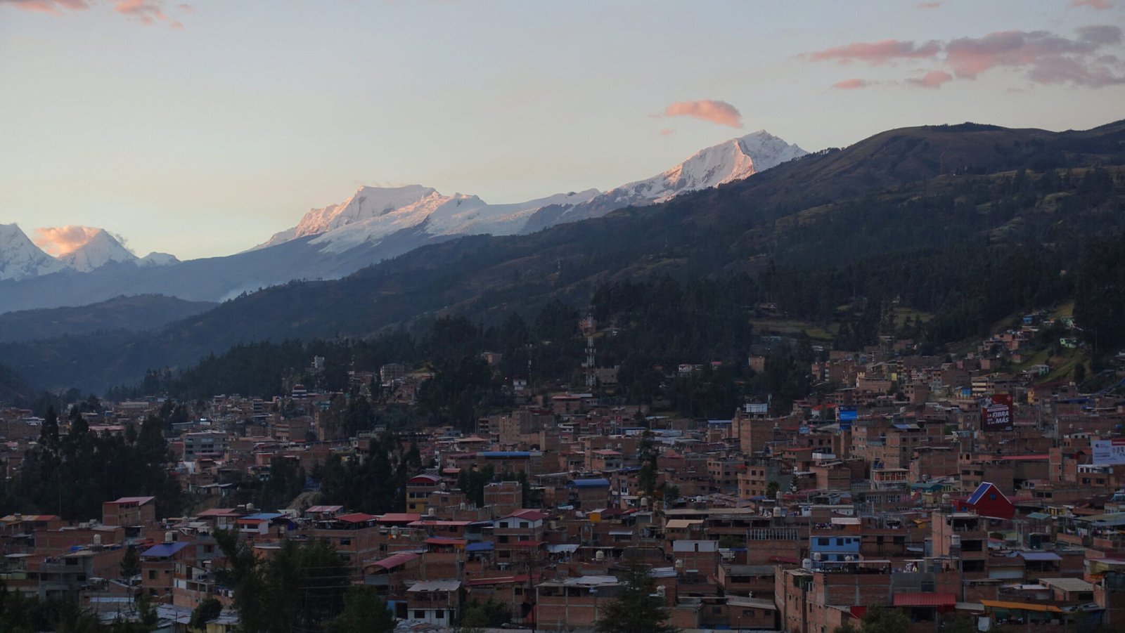 Hualcán and Copa, as seen from AirBnB Huaraz with Cordillera Blanca in background