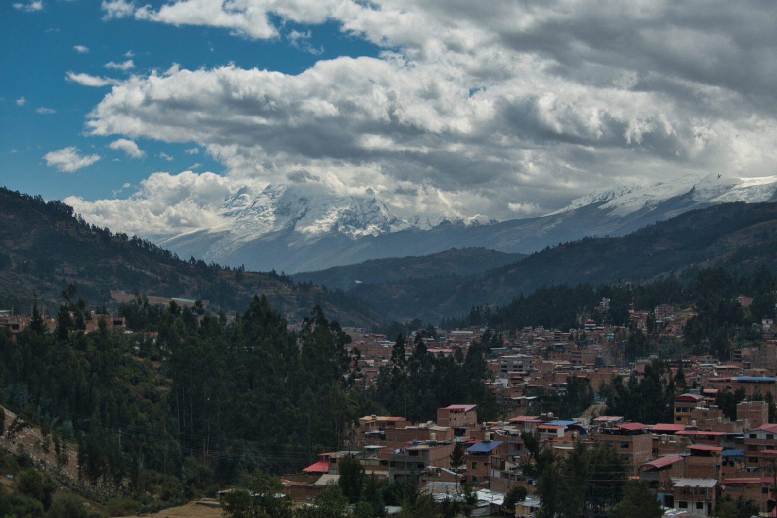 Huascarán (Sur and Norte), and Hualcán, as seen from AirBnB Huascrán (Sur and Norte), and Hualcán
